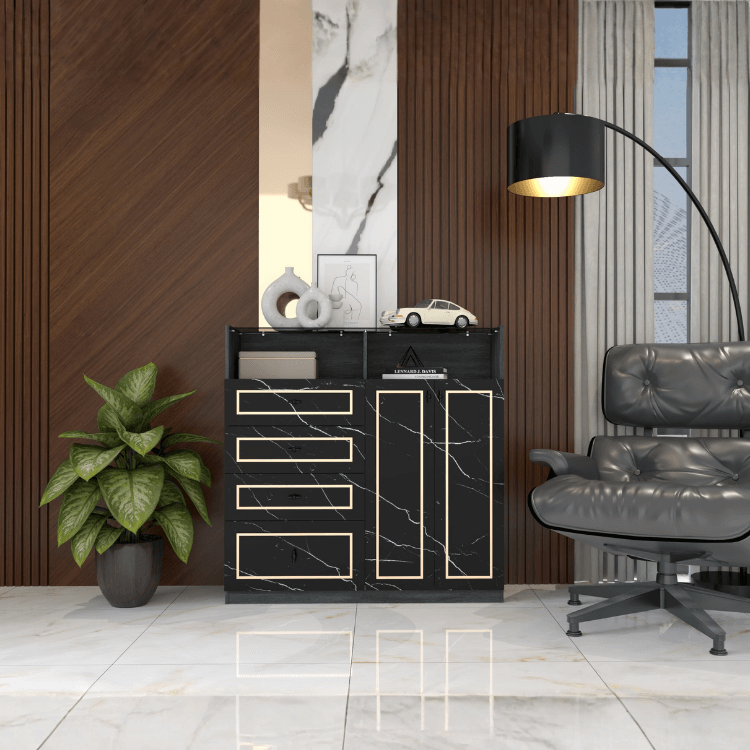 ตู้ลิ้นชัก 4 ลิ้นชัก WISDOM DESIGN FURNITURE GDW-121 120 ซม. สีแอชเกรย์/ดาร์คมาร์เบิ้ล